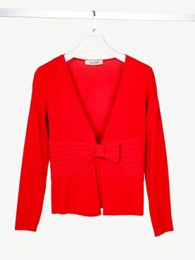 Valentino Red Viscose-Knit Bow-Waist Cardigan
